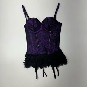 Baci Lace Corset Busty Chest Sheer Back Purple Black Womens Size Small